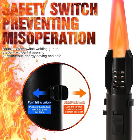Torch Lighter,Camping Lighter, Straight Flame Bright Fire Refillable Windproof Adjustable Color with Safety Lock for Campfires Kitchen Hiking Candles Fireplace BBQ Outdoor Essentials (Black) in Saudi Arabia