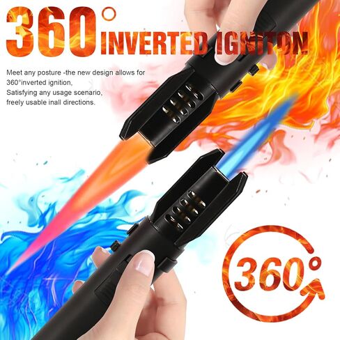 Torch Lighter,Camping Lighter, Straight Flame Bright Fire Refillable Windproof Adjustable Color with Safety Lock for Campfires Kitchen Hiking Candles Fireplace BBQ Outdoor Essentials (Black) in Saudi Arabia