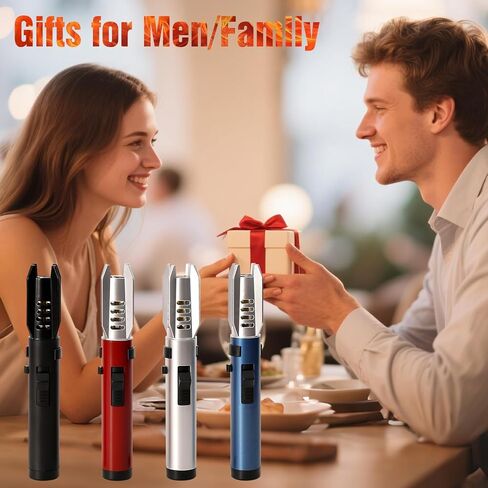 Torch Lighter,Camping Lighter, Straight Flame Bright Fire Refillable Windproof Adjustable Color with Safety Lock for Campfires Kitchen Hiking Candles Fireplace BBQ Outdoor Essentials (Black) in Saudi Arabia