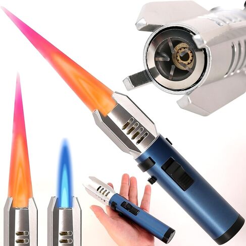 Torch Lighter,Camping Lighter, Straight Flame Bright Fire Refillable Windproof Adjustable Color with Safety Lock for Campfires Kitchen Hiking Candles Fireplace BBQ Outdoor Essentials (Black) in Saudi Arabia