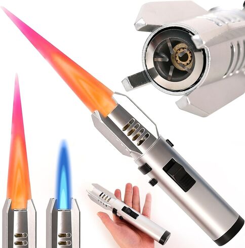 Torch Lighter,Camping Lighter, Straight Flame Bright Fire Refillable Windproof Adjustable Color with Safety Lock for Campfires Kitchen Hiking Candles Fireplace BBQ Outdoor Essentials (Black) in Saudi Arabia