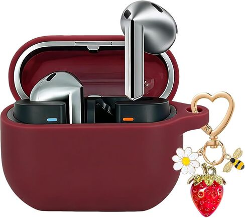 for Samsung Galaxy Buds 3 & Galaxy Buds 3 Pro & Bud 3 FE Case Cover,Cute Strawberry Bee Charm Keychain,Soft Silicone Protective Cover for Samsung Galaxy Buds3 Series Charging Case Burgundy in Saudi Arabia
