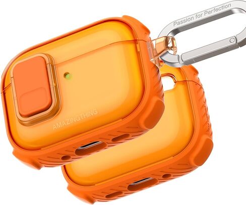 حافظة مذهلة لـ AirPods Pro 3 [Titan PRO Guardian]، متوافقة مع MagSafe وشاحن Apple Watch، حماية ممتصة للصدمات X-Cushion PRO 7، غطاء قفل بنقرة واحدة، حلقة تسلق متضمنة، برتقالي in Kuwait