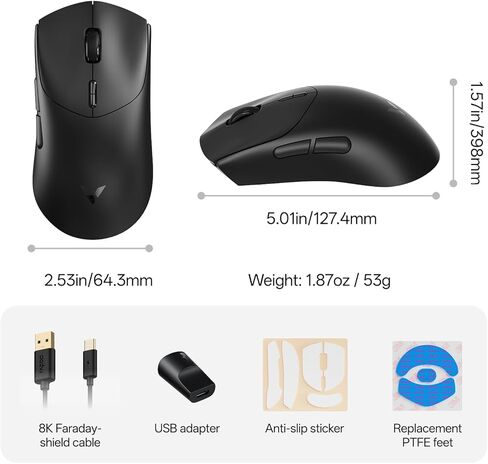 Rapoo VT7 MAX Wireless Gaming Mouse, True 8K Wireless Polling Rate, 53g Lightweight, Up to 500 Hr Battery, Nordic nRF54L15 MCU, 120-Million Optical Switch, 10 Programmable Buttons, Macro Enabled in Kuwait