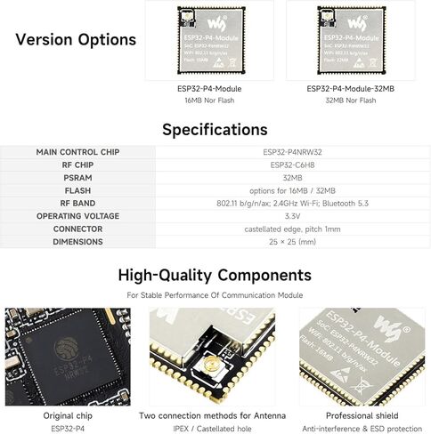 ESP32-P4-Module Core Board, Based On ESP32-P4 and ESP32-C6 Dual-Chip Design, Supports 2.4GHz Wi-Fi and BLE 5.3, 32MB Flash @XYGStudy (ESP32-P4-Module-32MB) in Saudi Arabia