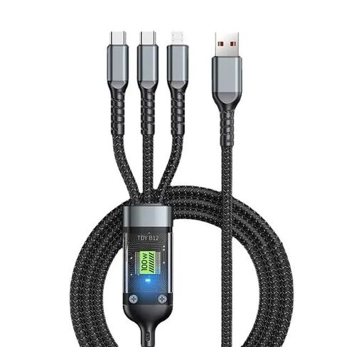 3-in-1 Multifunctional Charging Cable, 100W Fast Charging with LED Light, Suitable for Various Devices (1.2M-100W) in Saudi Arabia