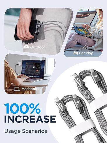 Aioneus USB C to USB C Cable 6FT 2Pack, 100W Fast Charging Cord Type C, Braided USBC Charger Cable, 6 FT USB C Charging Cable for iPhone 17 16 15 Pro/Max, Samsung S25 S24 S23 MacBook Pro/Air iPad in Kuwait