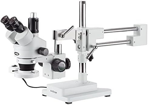 AmScope SM-4TPX-FRL 3.5X-45X مجهر تكبير ستيريو ثلاثي البؤر مع ضوء حلقة فلورسنت 8 وات على حامل ذراع مزدوج in Saudi Arabia