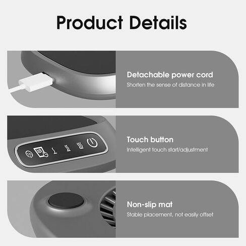 جهاز تسخين القهوة للمكتب، جهاز تسخين كوب USB بـ 3 درجات حرارة مع شريحة ذكية للاستخدام المكتبي والمنزلي، فضي، Heimdekor in Kuwait
