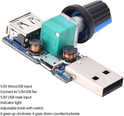 Haofy USB وحدة تحكم في سرعة المروحة 2 قطعة مقبض قابل للتعديل للكمبيوتر قوة البنك مكتب المنزل الألومنيوم بنيت DC4 12V 5W نطاق الجهد واسعة 2.5V إلى 8.0V in Kuwait
