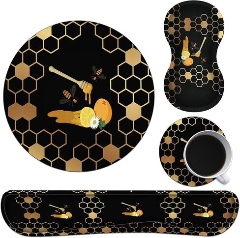 Keyboard Wrist Rest Pad, Mouse Pad and Mouse Wrist Support Plus Cup Coaster for Gaming and Office, Comfortable for Easy Typing and Pain Relief, Honeycomb Bee in Kuwait