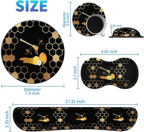 Keyboard Wrist Rest Pad, Mouse Pad and Mouse Wrist Support Plus Cup Coaster for Gaming and Office, Comfortable for Easy Typing and Pain Relief, Honeycomb Bee in Kuwait