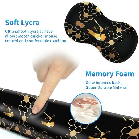 Keyboard Wrist Rest Pad, Mouse Pad and Mouse Wrist Support Plus Cup Coaster for Gaming and Office, Comfortable for Easy Typing and Pain Relief, Honeycomb Bee in Kuwait