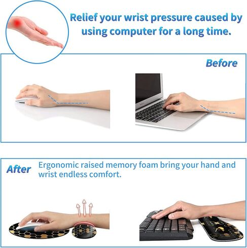 Keyboard Wrist Rest Pad, Mouse Pad and Mouse Wrist Support Plus Cup Coaster for Gaming and Office, Comfortable for Easy Typing and Pain Relief, Honeycomb Bee in Kuwait