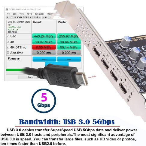 cablecc 5Gbps Four Ports USB3.1 Gen1 Type-C USB-C Female to PCI-E Express 1x Card Adapter uPD720201 with Low Profile Bracket in Saudi Arabia