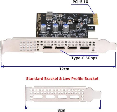 cablecc 5Gbps Four Ports USB3.1 Gen1 Type-C USB-C Female to PCI-E Express 1x Card Adapter uPD720201 with Low Profile Bracket in Saudi Arabia