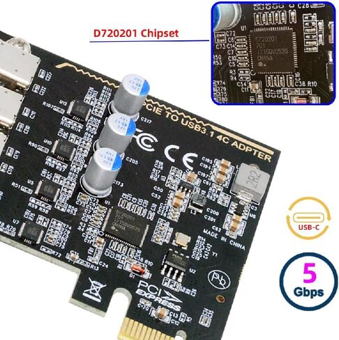 cablecc 5Gbps Four Ports USB3.1 Gen1 Type-C USB-C Female to PCI-E Express 1x Card Adapter uPD720201 with Low Profile Bracket in Saudi Arabia