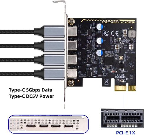 cablecc 5Gbps Four Ports USB3.1 Gen1 Type-C USB-C Female to PCI-E Express 1x Card Adapter uPD720201 with Low Profile Bracket in Saudi Arabia