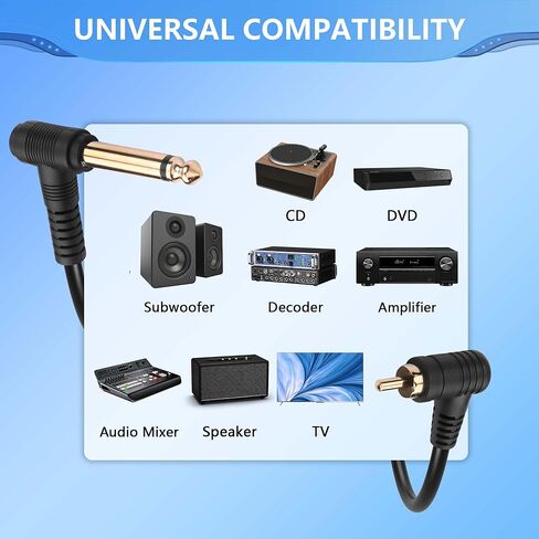 CERRXIAN 2 قطعة 90 درجة RCA إلى 6.35 كابل صوت، زاوية مطلية بالذهب RCA ذكر إلى 90 درجة 1/4 بوصة ذكر TS كابل محول الصوت للجيتار ومكبرات الصوت ومكبر الصوت -6.5FT in Kuwait
