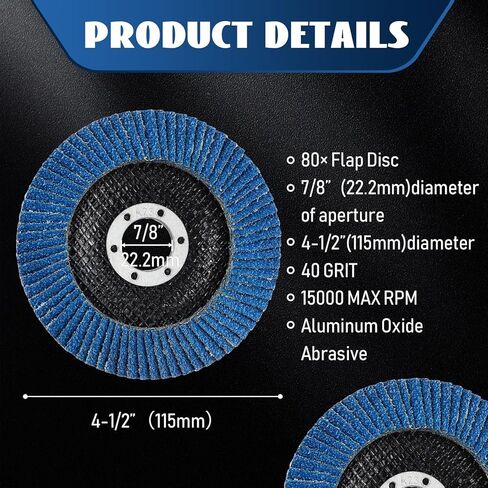 Landhoow 80 حزمة قرص رفرف 4 1/2 طحن أقراص الصنفرة عجلات الزعنفة أكسيد الألومنيوم جلخ، النوع #27 عجلات طحن المعالجة الدقيقة لطحن زاوية الخشب المعدني الرملي (أزرق، 40 حصى) in Kuwait