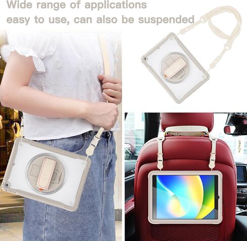 حافظة BRAECNstock لجهاز iPad 9th/ 8th/ 7th من الجيل 10.2 بوصة 2021/2020/2019، غطاء مقاوم للصدمات مع حزام يد/حامل يدور 360 درجة، واقي شاشة، حزام كتف للحمل، حامل قلم رصاص، (كاكي) in Kuwait