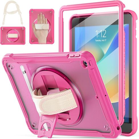 حافظة BRAECNstock لجهاز iPad 9th/ 8th/ 7th من الجيل 10.2 بوصة 2021/2020/2019، غطاء مقاوم للصدمات مع حزام يد/حامل يدور 360 درجة، واقي شاشة، حزام كتف للحمل، حامل قلم رصاص، (كاكي) in Kuwait
