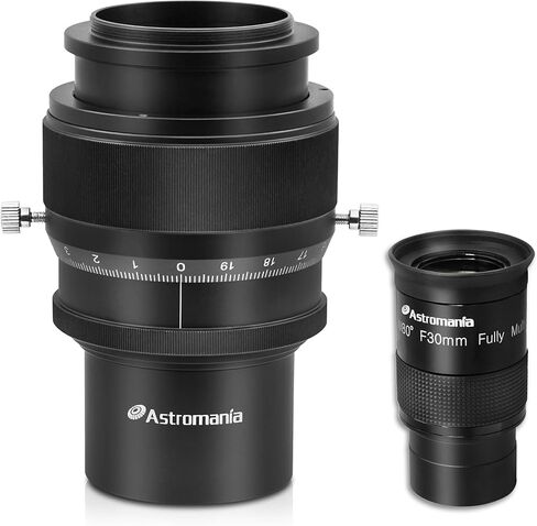 عدسة عينية Astromania 2 بوصة واسعة للغاية 80 درجة F30mm - حزمة مع - 2 بوصة بؤرة حلزونية صغيرة مع خيط M48 ومقياس 0.1 مم للتلسكوب in Saudi Arabia