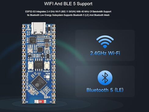 لوحة تطوير ESP32-S3 2.4 جيجا هرتز واي فاي + دعم بلوتوث LE ثنائي الوضع، معالج ثنائي النواة لوحدة التحكم الدقيقة ESP32-S3 بتردد يصل إلى 240 ميجا هرتز، يدعم ESP-IDF، Arduino، MicroPython، إلخ in Kuwait