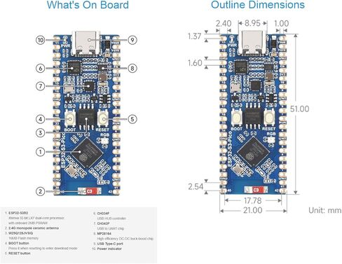 لوحة تطوير ESP32-S3 2.4 جيجا هرتز واي فاي + دعم بلوتوث LE ثنائي الوضع، معالج ثنائي النواة لوحدة التحكم الدقيقة ESP32-S3 بتردد يصل إلى 240 ميجا هرتز، يدعم ESP-IDF، Arduino، MicroPython، إلخ in Kuwait