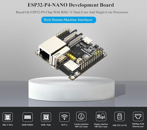 لوحة تطوير ESP32-P4-NANO، تستخدم شريحة ESP32-P4 مع معالجات RISC-V ثنائية النواة وأحادية النواة، واجهات الإنسان والآلة: MIPI-CSI، MIPI-DSI، USB، ETH، إلخ. تأتي مع مكبر صوت in Saudi Arabia