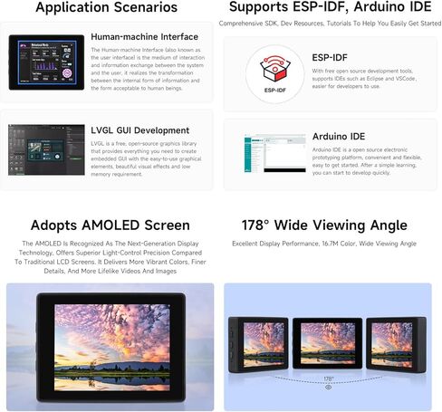 Waveshare ESP32-S3 2.41inch AMOLED Touch Display Development Board, 600×450, 32-bit LX7 Dual-core Processor, Onboard Accelerometer and Gyroscope Sensor, ESP32 with Display, with Case in Kuwait