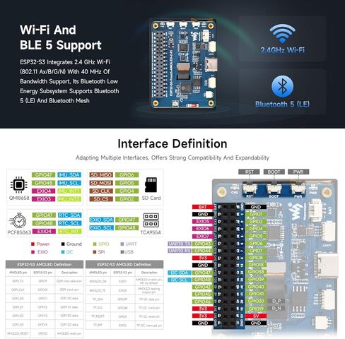 Waveshare ESP32-S3 2.41inch AMOLED Touch Display Development Board, 600×450, 32-bit LX7 Dual-core Processor, Onboard Accelerometer and Gyroscope Sensor, ESP32 with Display, with Case in Kuwait