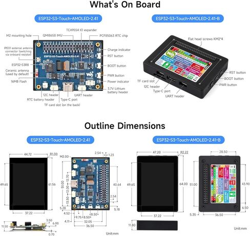 Waveshare ESP32-S3 2.41inch AMOLED Touch Display Development Board, 600×450, 32-bit LX7 Dual-core Processor, Onboard Accelerometer and Gyroscope Sensor, ESP32 with Display, with Case in Kuwait