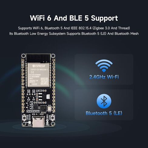 وحدة تحكم Waveshare ESP32-C6، لوحة تطوير WiFi 6، معالج أحادي النواة 160 ميجاهرتز، وحدة سلسلة ESP32-C6-WROOM-1-NX، تدعم تطوير USB وUART، فلاش 16 ميجابايت in Saudi Arabia