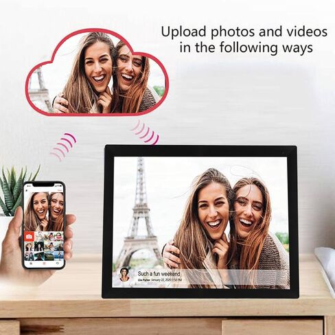 15 Inch Wi Fi Digital Picture Frame, Smart Electronic Digital Photo Frame with 1024 * 768 Touchscreen, Auto Rotate and Slideshow, Easy Setup to Share Photos Videos Remotely via App in Saudi Arabia
