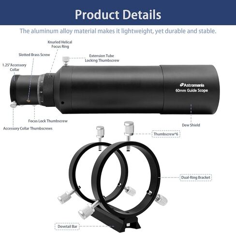Astromania 12.5mm Illuminated Reticle Plossl Telescope Eyepiece - Bundle with - 60mm Compact Deluxe Finder & Guidescope Kit in Saudi Arabia