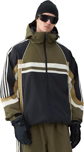 GSOU SNOW Men Ski Jacket Women Baggy Snowboard Jacket Snow Coat Mountain Jacket Hooded Waterproof Windproof Reflective Strip in Saudi Arabia