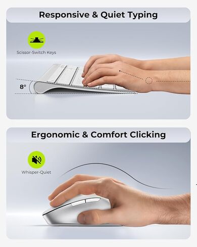 seenda Wireless Bluetooth Keyboard and Mouse Combo, COE401 Rechargeable Slim Keyboard Mouse, 3 Multi-Device Connection, Compact Quiet Set Compatible for Mac/Windows Laptop MacBook iPad, White Silver in Kuwait