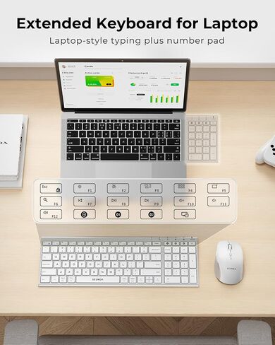 seenda Wireless Bluetooth Keyboard and Mouse Combo, COE401 Rechargeable Slim Keyboard Mouse, 3 Multi-Device Connection, Compact Quiet Set Compatible for Mac/Windows Laptop MacBook iPad, White Silver in Kuwait