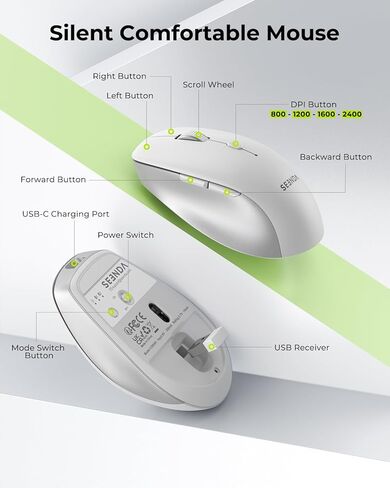 seenda Wireless Bluetooth Keyboard and Mouse Combo, COE401 Rechargeable Slim Keyboard Mouse, 3 Multi-Device Connection, Compact Quiet Set Compatible for Mac/Windows Laptop MacBook iPad, White Silver in Kuwait