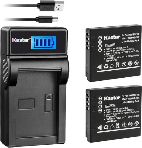 بطارية Kastar (X2) وشاحن LCD نحيف بديل لباناسونيك DMW-BCF10 Lumix DMC-TS2 TS3 TS4 DMC-F2 F3 DMC-FH1 FH3 FH20 FH22 DMC-FS6 FS12 FS15 DMC-FS25 DMC-FS42 DMC-FS62 DMC-FT1 DMC-FP8 DMC-FX700 in Kuwait