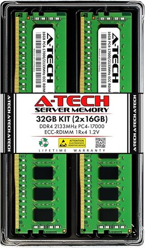 مجموعة A-Tech بسعة 32 جيجابايت (2 × 16 جيجابايت) من ذاكرة الوصول العشوائي لـ Dell PowerEdge R730، R730xd | ترقية ذاكرة الخادم المسجل DDR4 2133 ميجا هرتز PC4-17000 ECC RDIMM 1Rx4 in Kuwait
