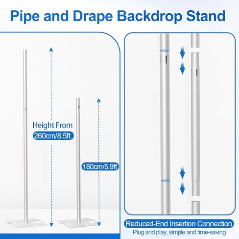EMART 8.5 * 10ft Pipe and Drape Backdrop Stand KIt, Adjustable Heavy Duty Photo Background Stand Back Drop for Birthday Party Wedding Christmas Decorations in Saudi Arabia