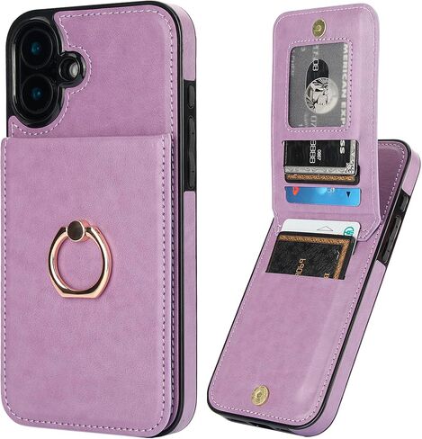 محفظة KIHUWEY لهاتف iPhone 16 Plus مع حامل بطاقة الائتمان، حلقة دوارة 360 درجة من جلد البولي يوريثان بمشبك مغناطيسي، غطاء واقٍ شديد التحمل للنساء والرجال 6.7 بوصة (أرجواني) in Saudi Arabia