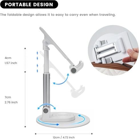 360 ° Rotating Double bar Flat Stand Adjustable and Foldable Phone Stand, Supporting Devices Under 11 inches in Saudi Arabia