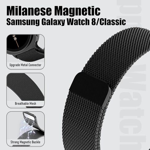 Milanese Bands for Samsung Galaxy Watch 8 Band 40mm 44mm/8 Classic 46mm Women Men,Stainless Steel Metal Mesh Loop Magnetic Strap Correa Replacement Wristbands for Samsung Watch 8 Bands 40 44 46 mm in Saudi Arabia