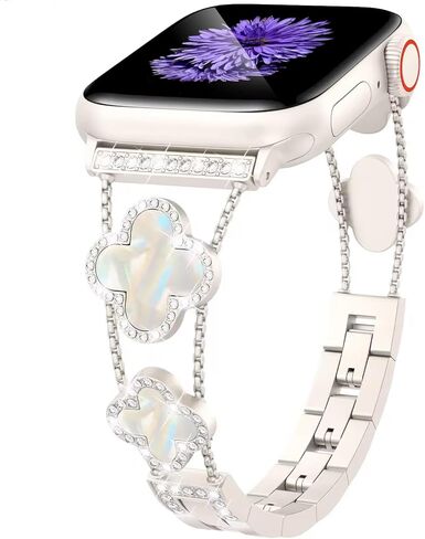 Diamond Metal Watch Band Compatible with Apple Watch 38mm 40mm 41mm 42mm 44mm 45mm 46mm 49mm Stainless Steel Watchband Clover Metal for iWatch Series 11 10 9 8 7 6 5 4 SE Ultra Women Luxury Strap in Saudi Arabia
