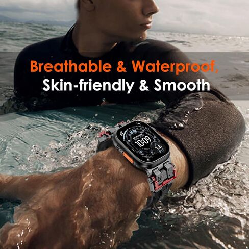 WINGLE Compatible for Apple Watch Bands Ultra 3/2/1 Band 49mm Series 11 10 46mm 45mm 44mm 42mm Men, FKM Rubber Rugged Military Mecha Silicone Sport Band for iWatch SE 3/2/1 Series 9/8/7/6/5/4/3/2/1 in Saudi Arabia