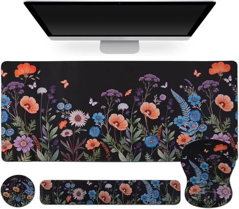 مسند معصم للوحة المفاتيح من بيتموليكو، كبير 4 في 1، وسادة ماوس للألعاب، دعم المعصم لبساط مكتب الكمبيوتر، تصميم مريح [أسود، برتقالي وأزرق، زهرة] in Kuwait
