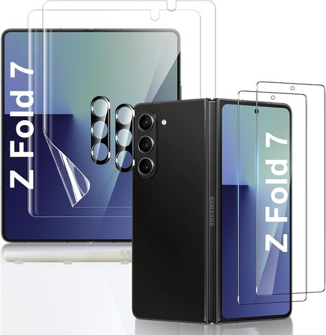 [مجموعتان من 6 قطع] واقي شاشة لهاتف Galaxy Z Fold 7، 2 طبقة داخلية من مادة TPU + 2 زجاج خارجي مقسى + 2 واقيات عدسة الكاميرا مع إطار موضعي، وضوح عالي، مضاد للكسر in Kuwait